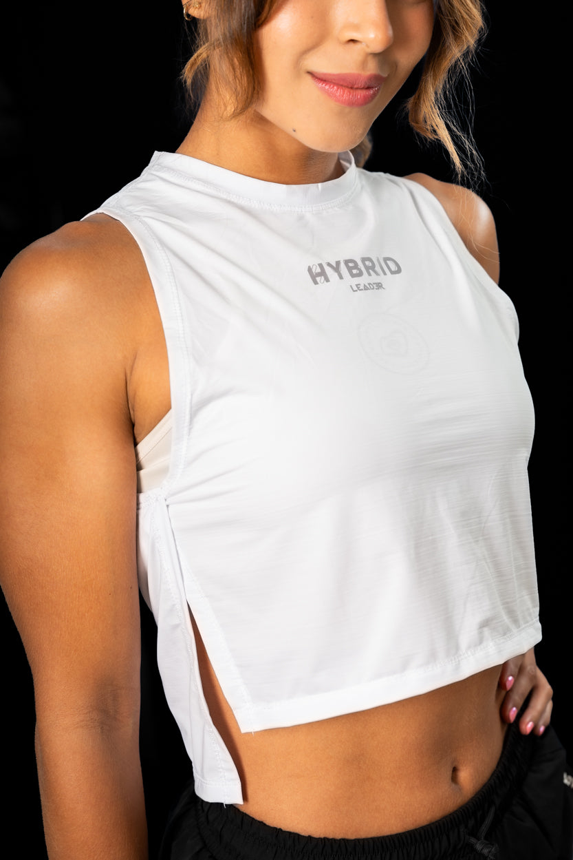 Camiseta Manga Siza con Apertura Lateral Blana Dama
