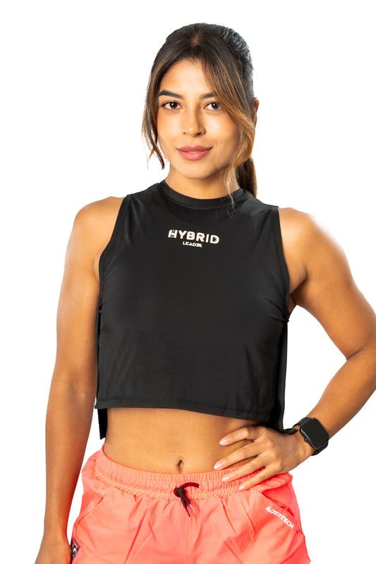 Camiseta Manga Siza con Apertura Lateral Negra Dama
